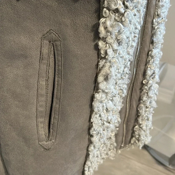 KENSIE Grey Lamb Faux Fur and Faux Suede Long Vest, Size S - Picture 8 of 12